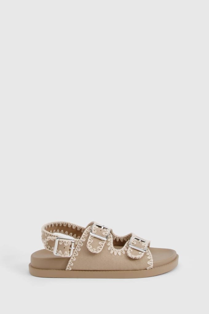 boohoo Dames Contrast Stitch Woven Dad Sandals | Taupe | Maat: 38