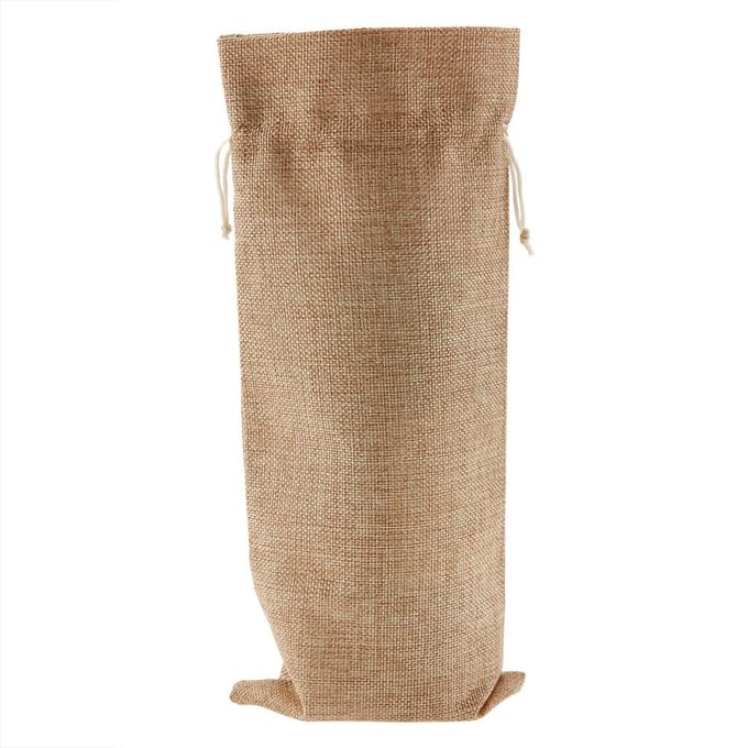 12 stuks Eenvoudige Linnen Stoffen Wijnzak met Trekkoord Champagne Decoratieve Hoes (Diep Linnen) beige