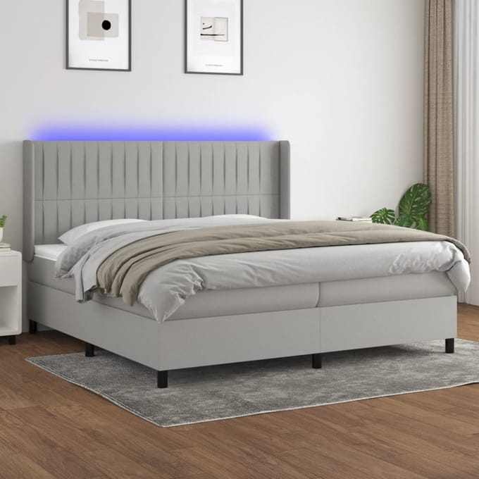 vidaXL - Boxspring - met - matras - en - LED - stof - lichtgrijs - 200x200 - cm