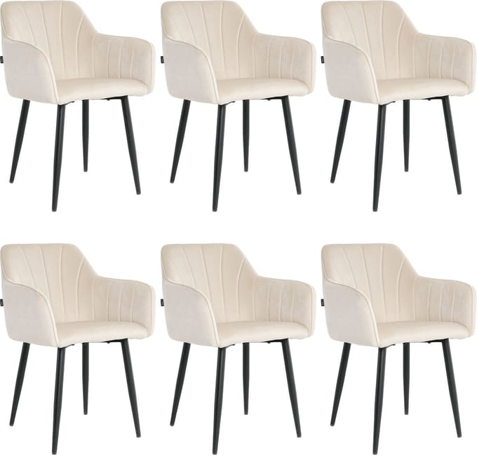 Lina® Rio Eetkamerstoelen - Creme - Set van 6 - Velvet