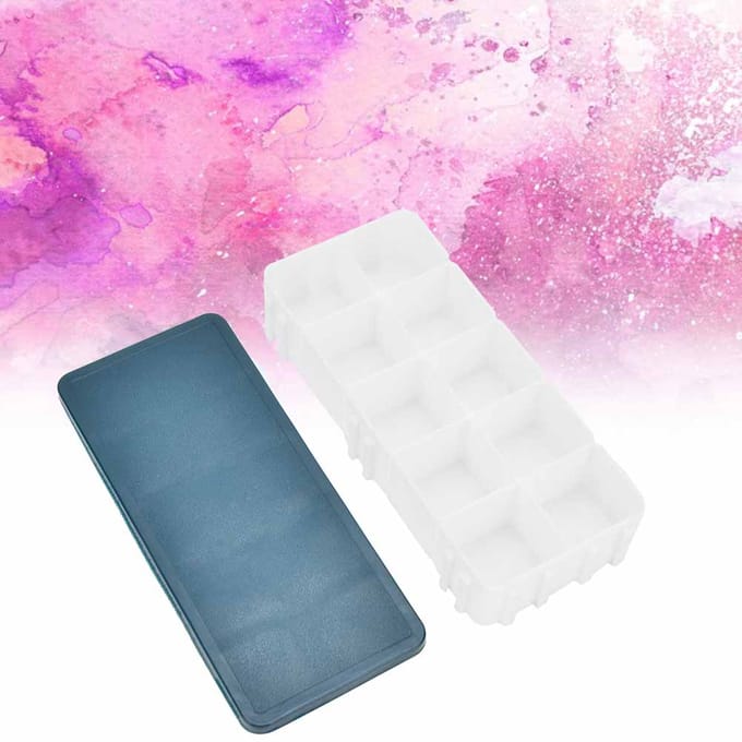 Boîte Palette avec Couvercle en Caoutchouc pour Pigments Aquarelle (10 Compartiments Assemblables) gray