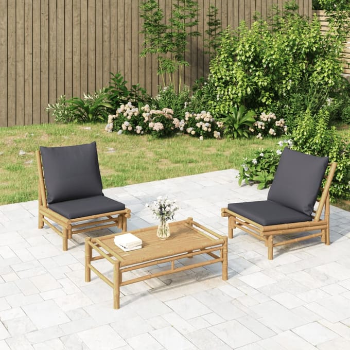 vidaXL - Tuinstoelen - 2 - st - met - donkergrijze - kussens - bamboe