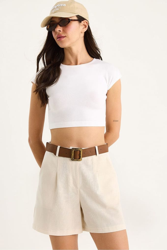 Linnenmix Relaxed Fit Brede Pijpen Shorts met Zakjes