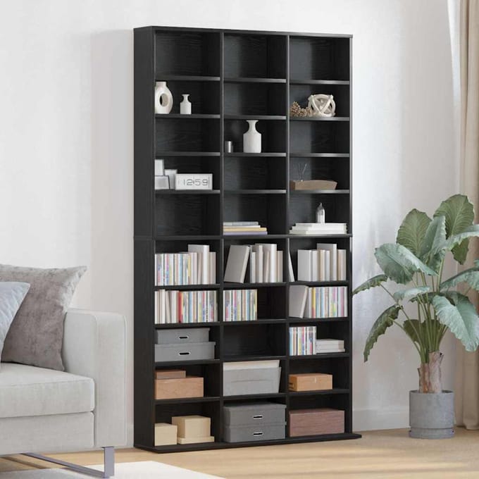 vidaXL - CD - Kast - Zwart - Eiken - 101 - x - 23 - x - 177,5 - cm - Bewerkt - hout