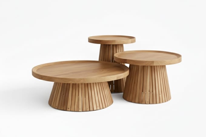 Belito Daan Koffietafelset - Naturel Teak - 3 - delig