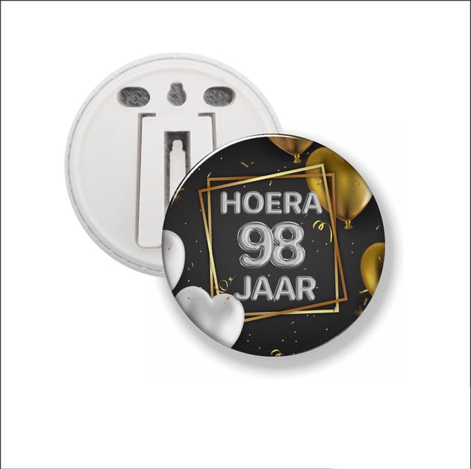 Button Met Clip 58 MM - Hoera 98 Jaar