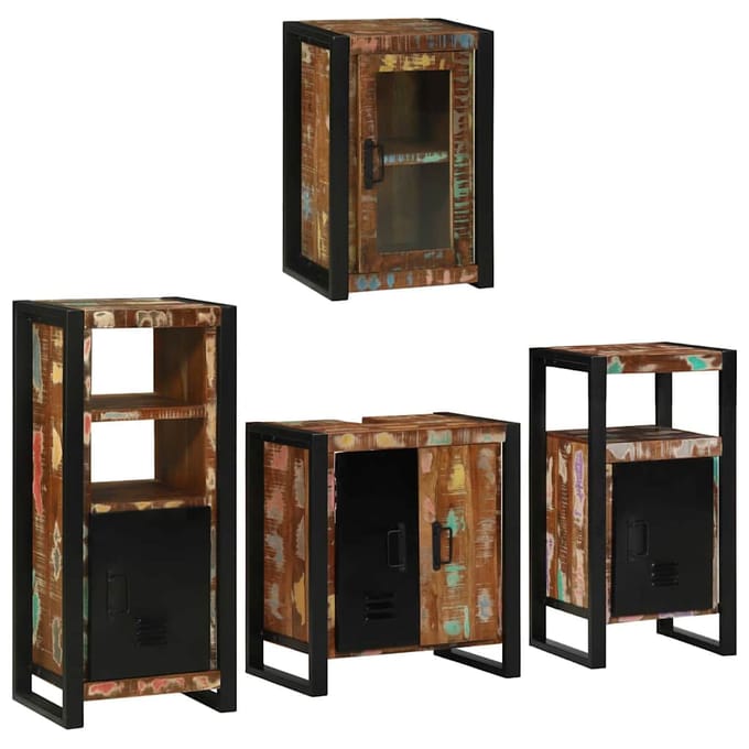 vidaXL - Badkamermeubel - Set - 4 - st - Multikleur - Massief - hergebruikt - hout