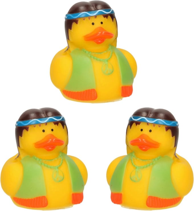 Badeendjes - Flower Power - 6 stuks - hippie - geel - groen vestje - 5 cm