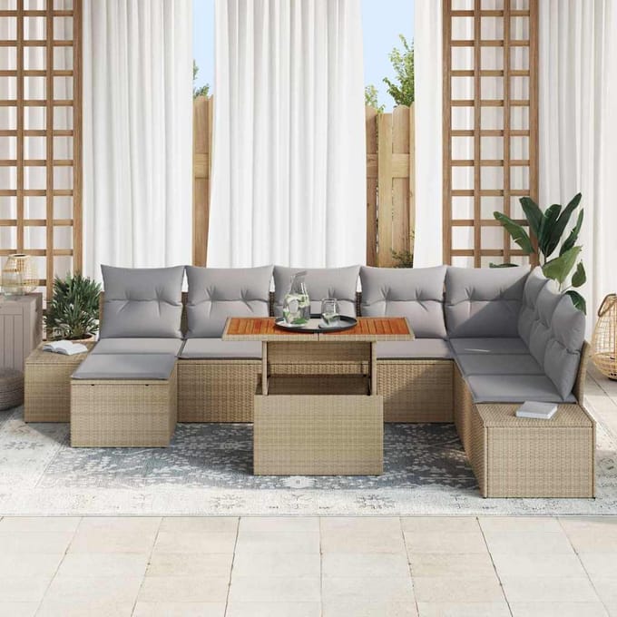 vidaXL - Tuinbank - Set - 9 - st - Beige - poly - rattan