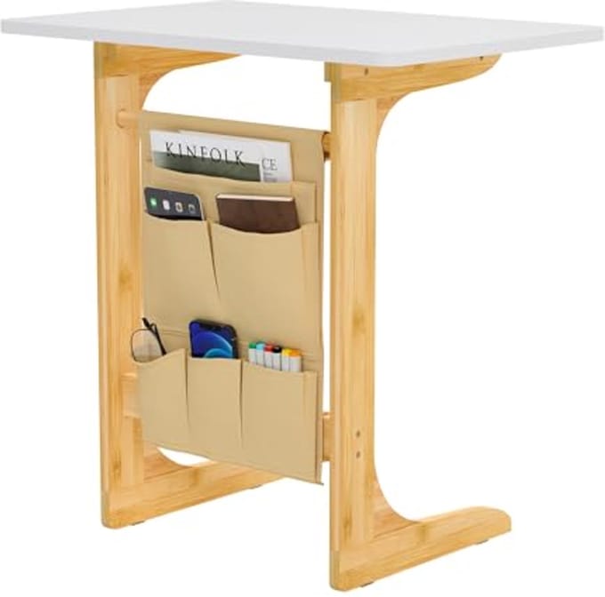 C-vormige Bijzettafel met Opbergtas – Industrieel Design 60 cm