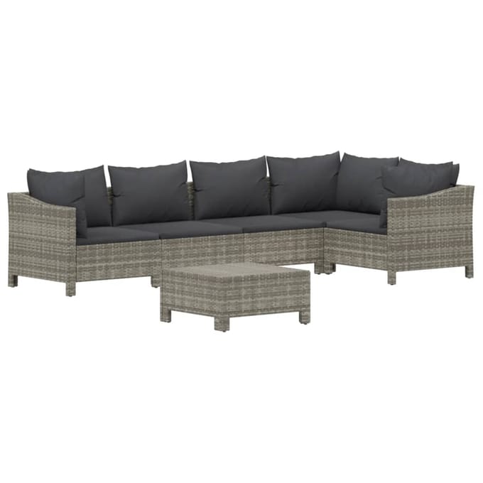 vidaXL - 6-delige - Loungeset - met - kussens - poly - rattan - grijs