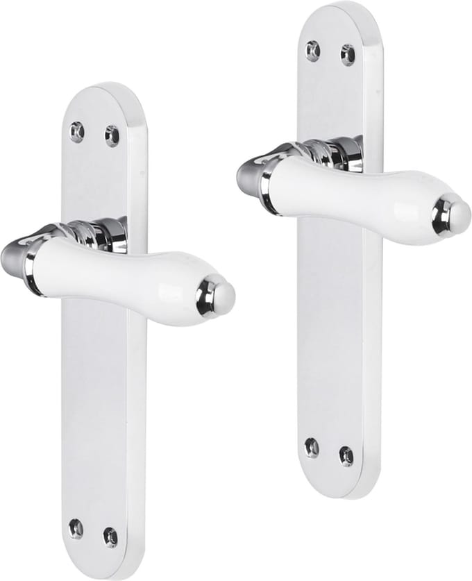 Deurkruk - Impresso Perth - Voor binnen - Ovaal deurschild met schroeven - Chroom - Wit - 2 stuks