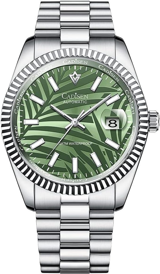 Mechanisch Herenhorloge met Saffierglas en Groene Wijzerplaat