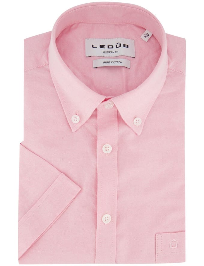 Modern Fit Ledub overhemd korte mouw roze