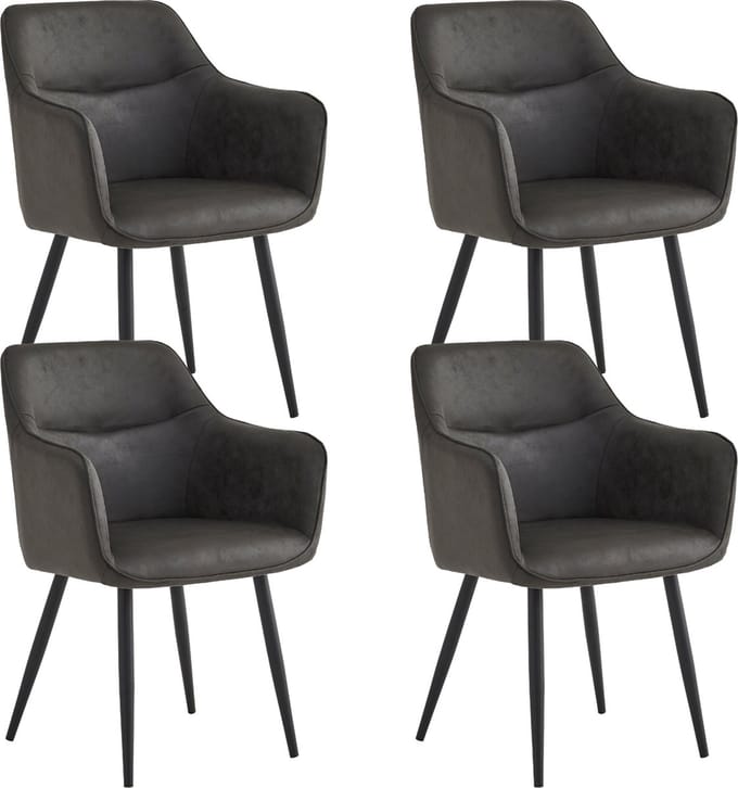 Colenis® - City Eetkamerstoel - Set Van 4 - Antraciet - Microfiber - Microvezel - Industrieel - Stoel - Design - Armleuningen
