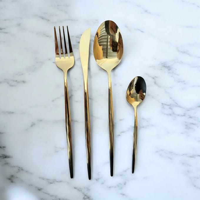 Kadirelli – Bestekset 24-delig – RVS – Voor 6 personen – Luxe Gouden Afwerking
