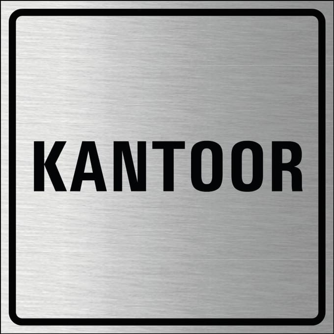 Bordje kantoor, geborsteld aluminium 150 x 150 mm