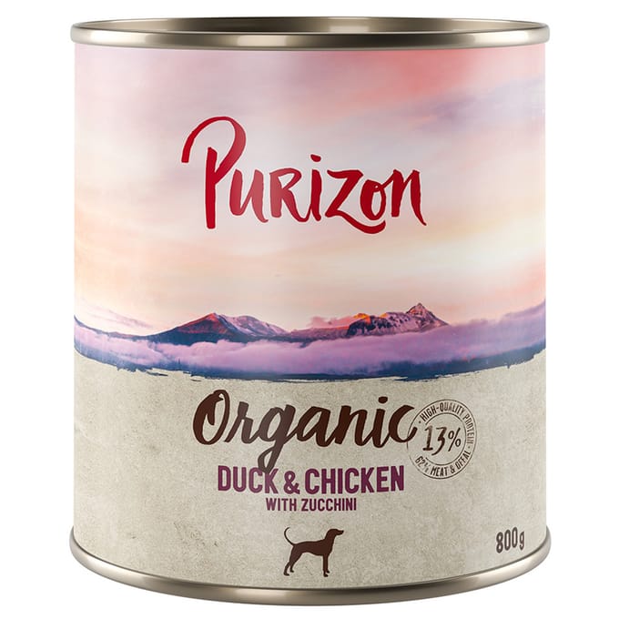 Voordeelpakket Purizon Organic 24 x 800 g - Eend en kip met courgette
