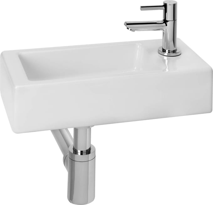 Saqu Combi-Pack M fonteinset met chromen kraan rechts glanzend wit keramiek