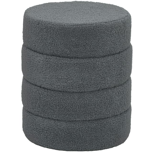 4goodz Hocker rond met teddyfleece - metalen frame 40x45H cm - Donkergrijs
