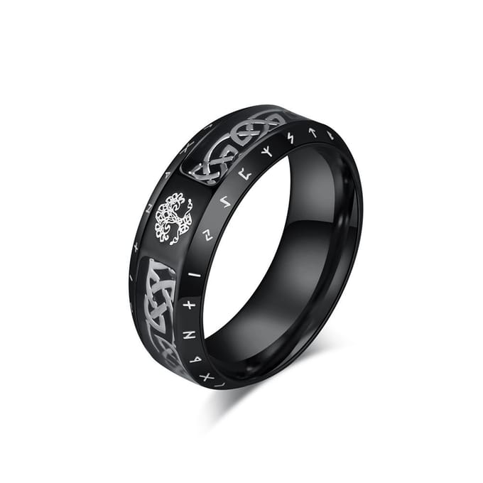 Retro Nordic Viking Tekst Titanium Stalen Ring Niche Persoonlijkheid Levensboom 12#