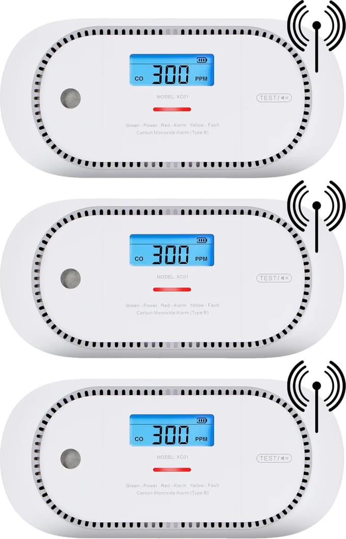 X-Sense XC01P-WR Koppelbare koolmonoxidemelder - 3 koolmonoxidemelders - 10 jaar Figaro® sensor - LCD display - Voldoet aan Europese norm - Draadloos koppelbaar