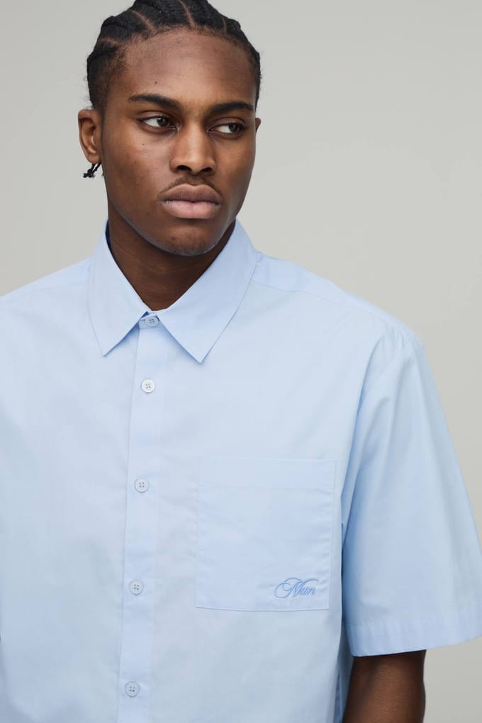 Oversized Boxy Halflange Mouw Gebogen Zoom Shirt | Blue | Size Small