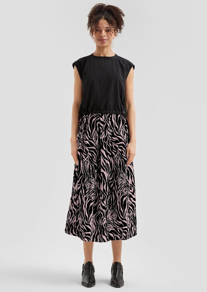Lange geprinte viscose rok met geplooide taille dames QS