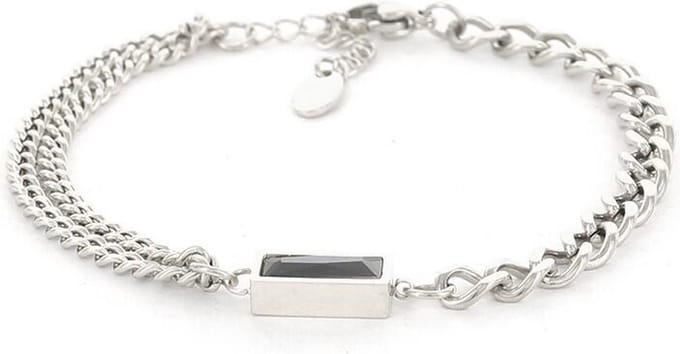 Kalli Schakel Armband Zwarte Steen Zilver | 2687