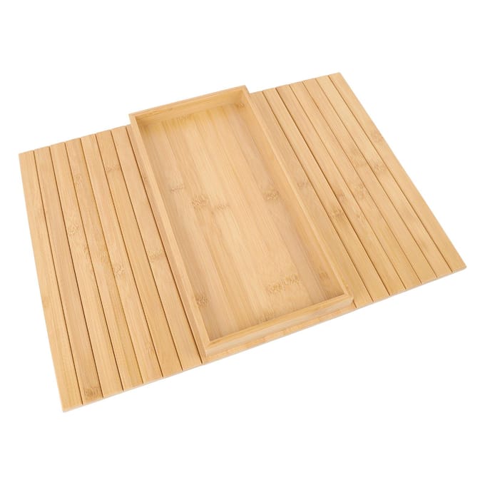 Flexibele Bankleuning Organizer Bamboe Hout Opvouwbaar Rechthoekig Antislip Sofa Leuning Dienblad Tafel beige