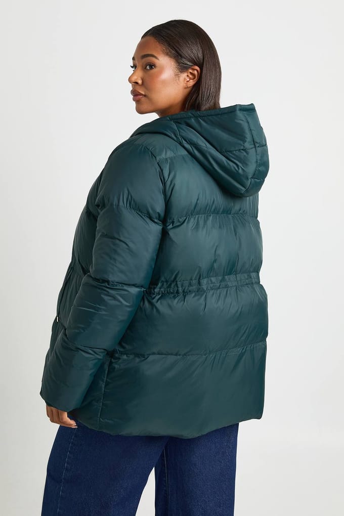 boohoo Dames Plus Capuchon Gewatteerde Jas | Dark Green | Maat: 16
