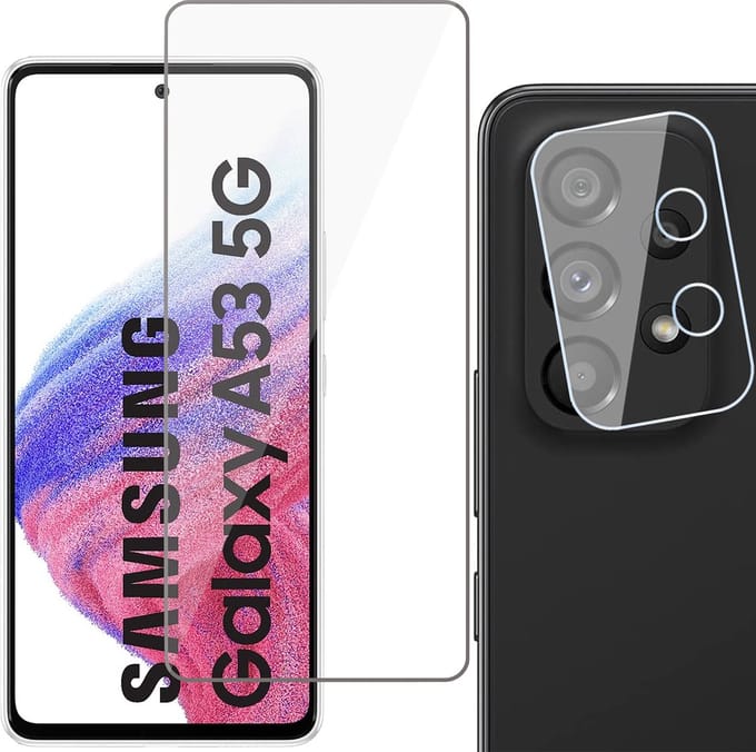 Screenprotector geschikt voor Samsung Galaxy A53 - Gehard Glas Beschermglas Tempered Glass Screen Protector - Camera Lens Protector