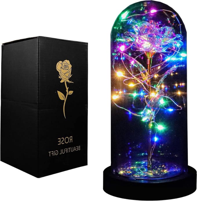 Glazen Koepel Roos - Eeuwige Roos LED Bloem - Romantisch Cadeau - Kleurrijk LED Licht