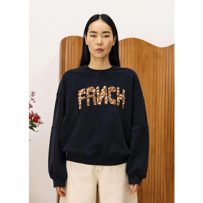 FRNCH Lime sweater met opdruk grijs