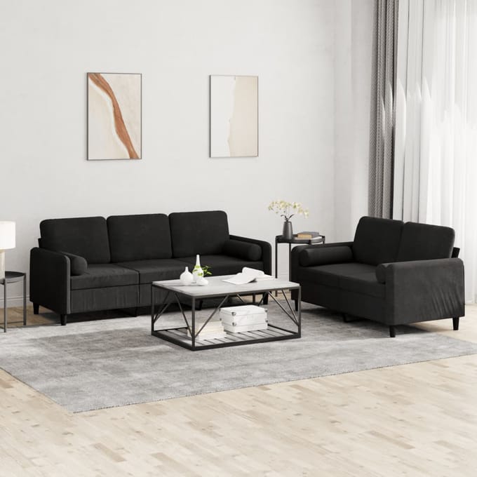 vidaXL - 2-delige - Loungeset - met - kussens - fluweel - zwart
