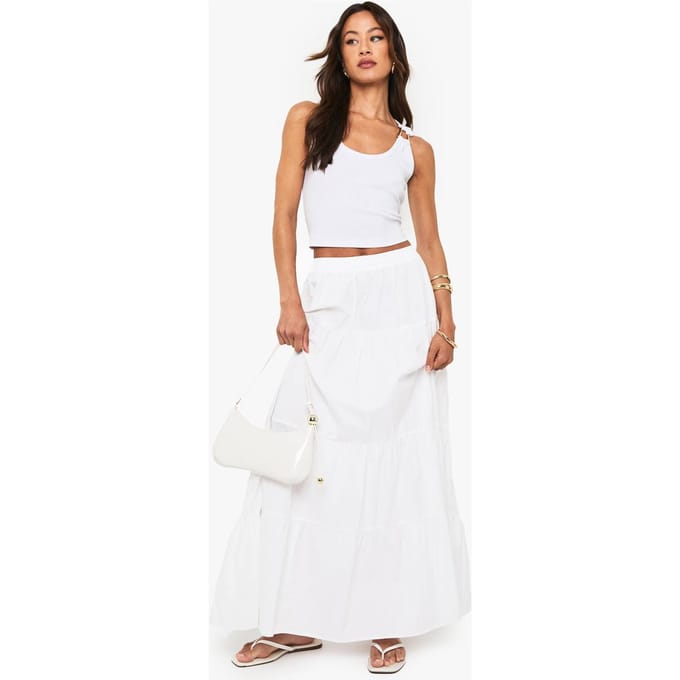 boohoo Dames Lange popeline gelaagde maxirok | Wit | Maat: 40
