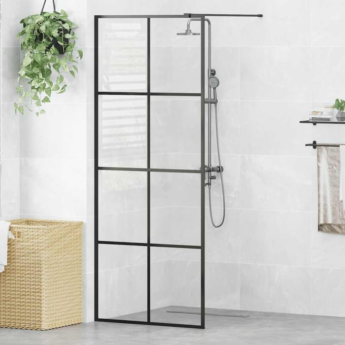 vidaXL Inloopdouchewand 80x195 cm ESG-glas transparant en zwart