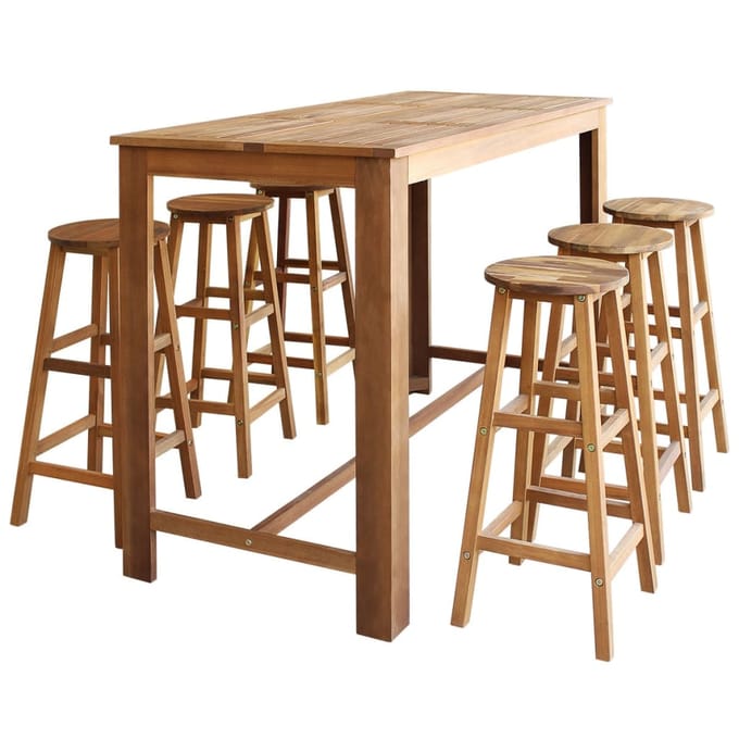 vidaXL - 7-delige - Bartafel - en - -krukkenset - massief - acaciahout