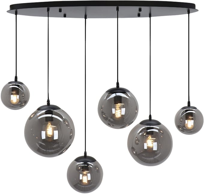 Olucia - DOLF - Hanglamp - Grijs / Zwart - 6L - Vorm: Ovaal