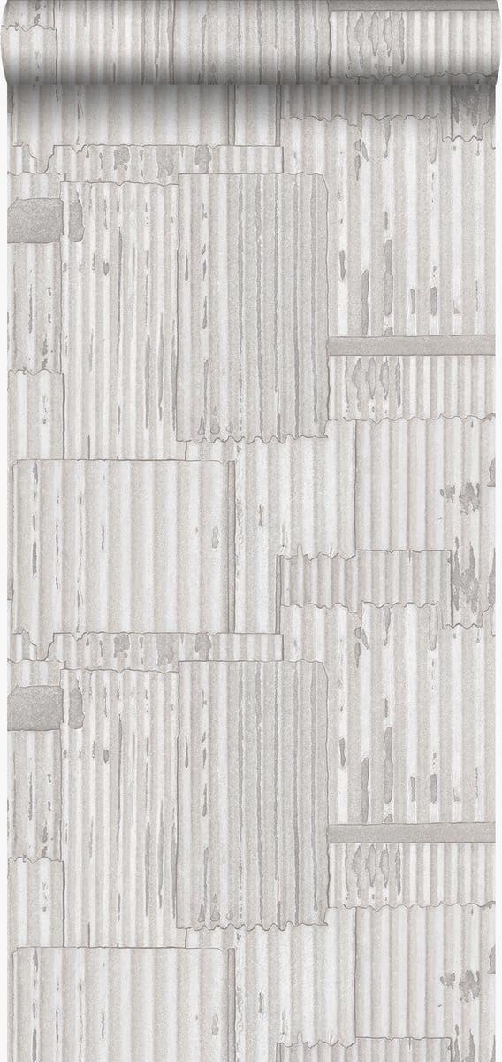 Origin Wallcoverings behang industriële golfplaten 3D gebroken wit - 347619 - 53 cm x 10,05 m