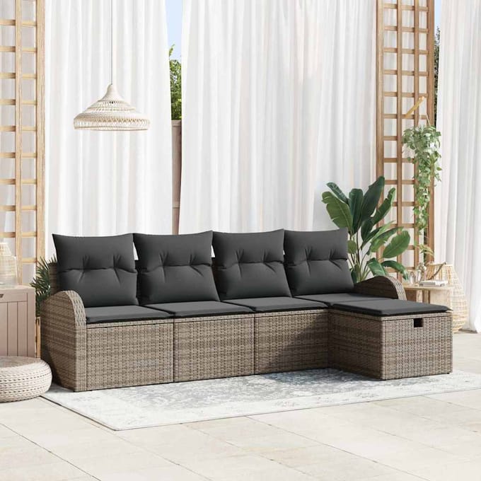 vidaXL - Bankstel - met - kussen - met - opslag - Grijs - poly - rattan