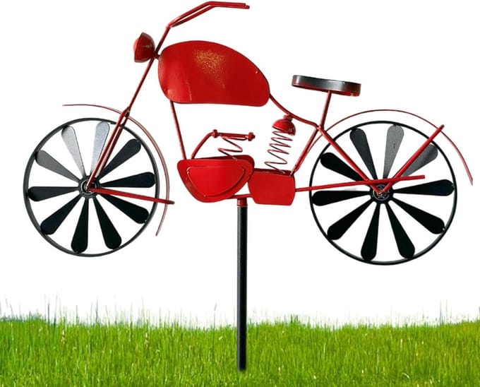 Motorfiets Windspinner - Motorfiets Windmolen - Tuin Decoratie - Gepoedercoat Metaal - 80 cm - Rood