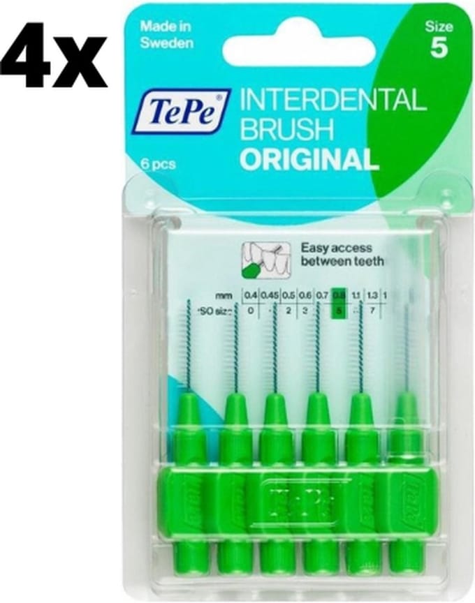TePe Ragers Groen 0,8mm - 4 x 6 stuks - Voordeelverpakking