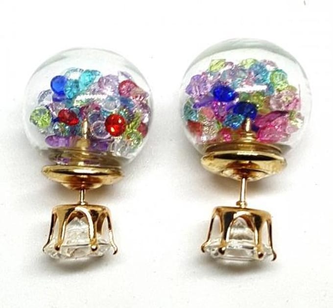 Double dot oorbellen gevuld met grote strass stenen