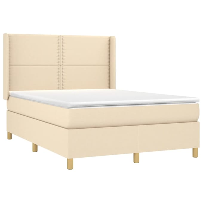vidaXL - Boxspring - met - matras - stof - crèmekleurig - 140x200 - cm