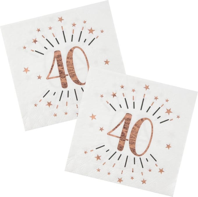 Verjaardag feest servetten leeftijd - 20x - 40 jaar - rose goud - 33 x 33 cm