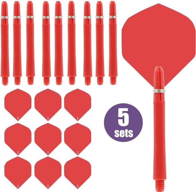 ABC Darts - Dart Flights en Dart Shafts - Rood - 5 sets
