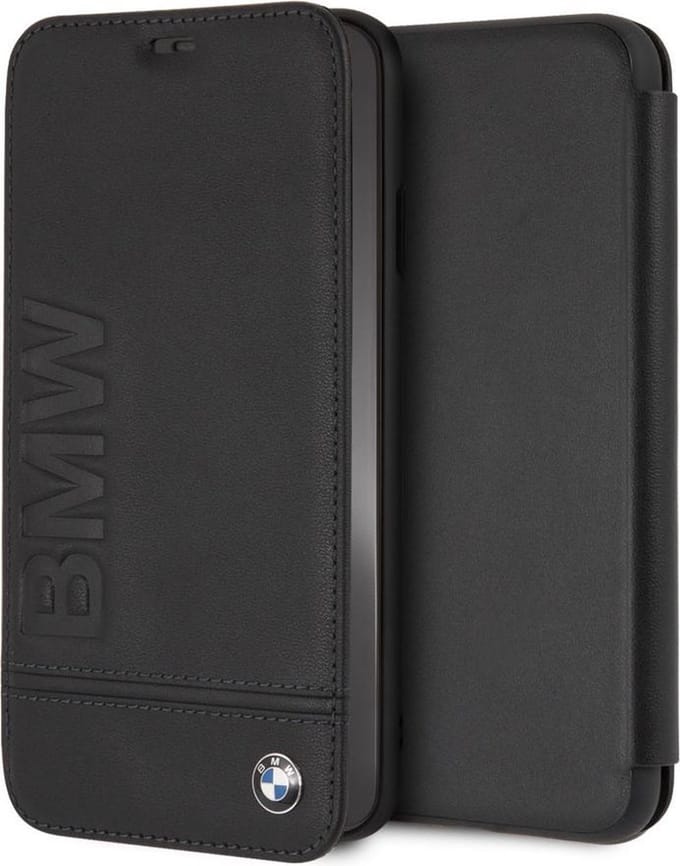iPhone Xs Max Bookcase hoesje - BMW - Effen Zwart - Leer