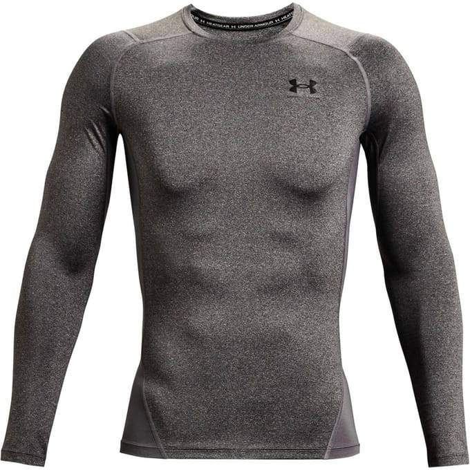 Under Armour UA HG Armour Comp LS-GRY Heren Sportshirt - Carbon Heather - Zwart