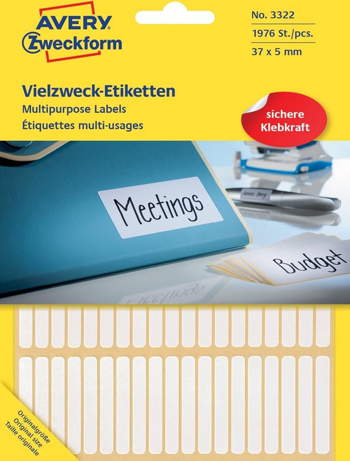Huismerk Avery 3322 Handmatige Etiket 37x5mm Wit